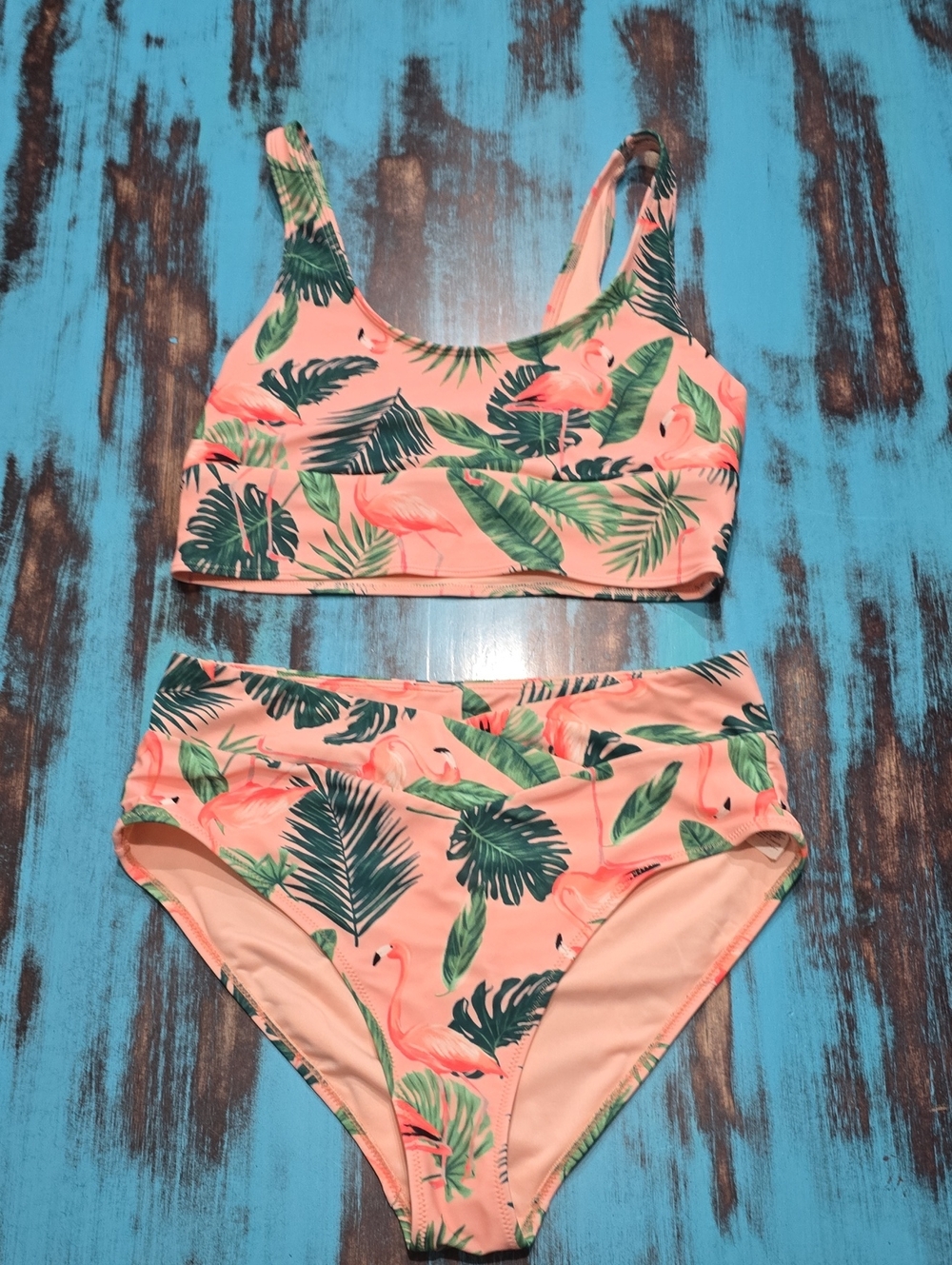 Old Navy Pink Flamingo & Leaf Two-Piece Bikini
